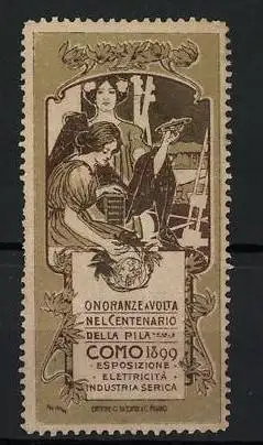 Reklamemarke Como, Onoranze a Volta 1899, Frauen mit Werkzeugen