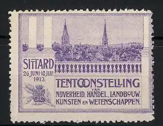 Reklamemarke Sittard 1913, Tentoonstelling Nijverheid, Stadtansicht mit Kirchen