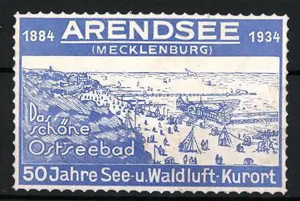 Reklamemarke Arendsee, Das schöne Ostseebad, Strandansicht 1934