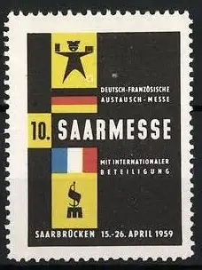 Reklamemarke Saarbrücken, 10. Saarmesse, Stern und Fahnen, 1959