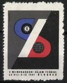 Reklamemarke Belgrad, V. Meounarodni Sajam Tehnike 1961, Zahnräder & Globus