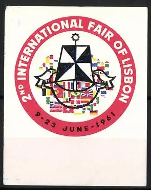 Reklamemarke Lissabon, 2nd International Fair, Regenschirm und Flaggen, 1961