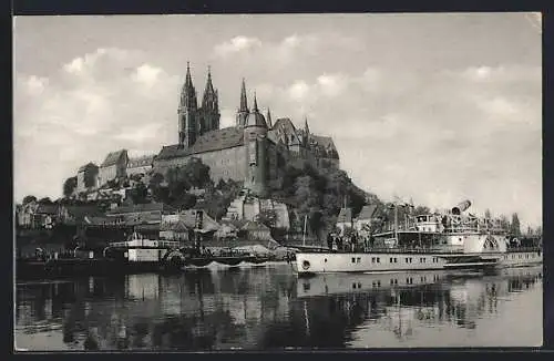 AK Meissen /Elbe, Dampfer Einheit vor Albrechtsburg und Dom