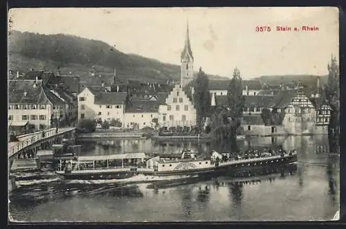 AK Stein a. Rhein, Dampfer Hohenklingen an einer Brücke