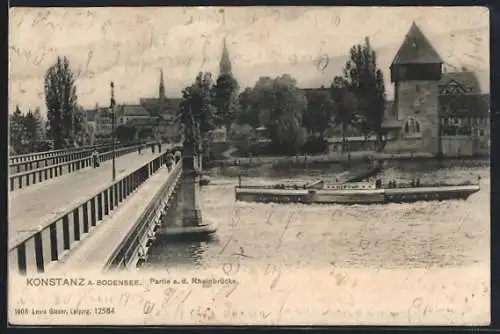 AK Konstanz a. Bodensee, Dampfer Neptun an der Rheinbrücke