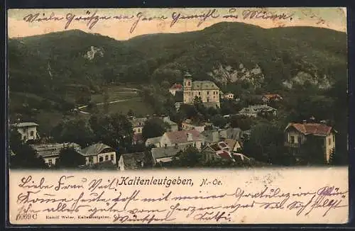 AK Kaltenleutgeben, Ortsansicht mit Kirche und Bergpanorama