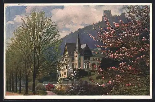 AK Baden, Villa Erzherzog Eugen, blühende Bäume