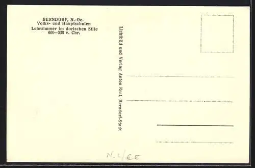 AK Berndorf, Volks- und Hauptschulen, Lehrzimmer im dorischen Stile, Innenansicht