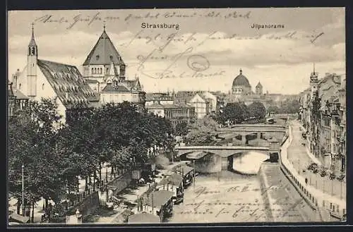 AK Strassburg, Jllpanorama, Partie aus dem Ort mit Kirche