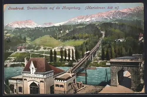 AK Innsbruck, Drahtseilbahn auf die Hungerburg, Berge im Hintergrund