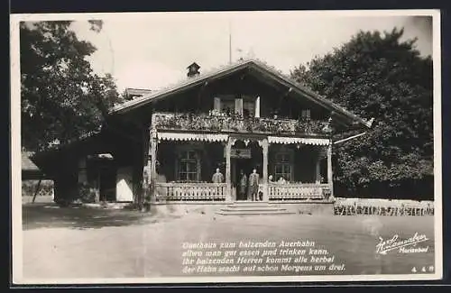 AK Marienbad, Gasthaus Zum Balzenden Auerhahn, Denkspruch