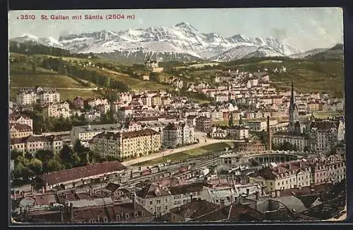 AK St. Gallen, Teilansicht mit Strassenpartie und Säntis