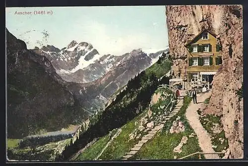 AK Wildkirchli, Gasthaus Aescher mit Bergpanorama