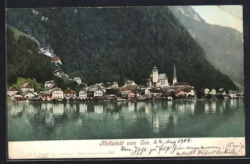 AK Hallstatt, Ortsansicht vom See aus