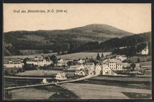 AK Mönichkirchen /N. Ö., Totalansicht mit Strasse aus der Vogelschau