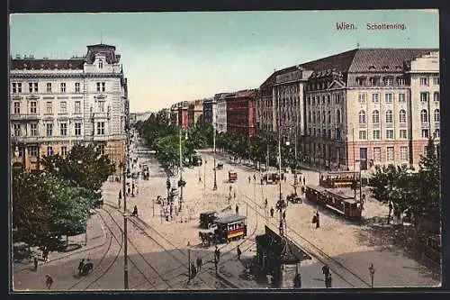 AK Wien, Schottenring, Kreuzung mit Strassenbahnen aus der Vogelschau