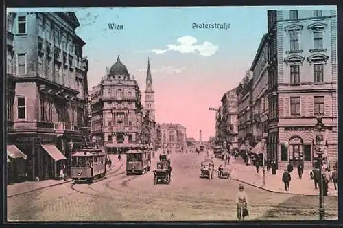 AK Wien, Praterstrasse mit Strassenbahnen