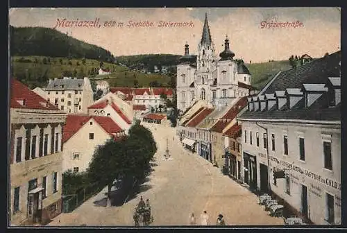 AK Mariazell /Steiermark, Grazerstrasse aus der Vogelschau