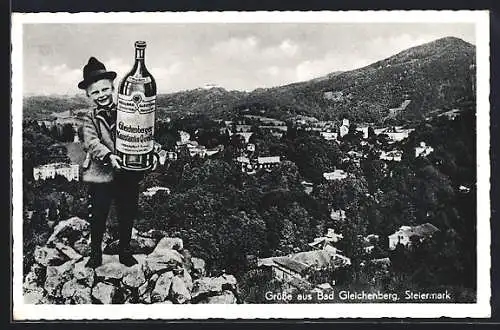 AK Bad Gleichenberg, Totalansicht, Junge mit Mineralwasser