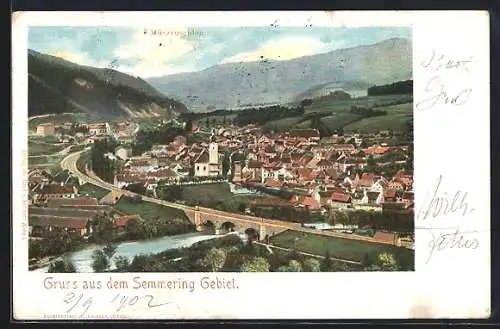 AK Mürzzuschlag /Semmering, Ortsansicht mit Brücke aus der Vogelschau