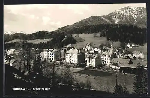 AK Mitterbach, Ortsansicht mit Gemeindealpe aus der Vogelschau