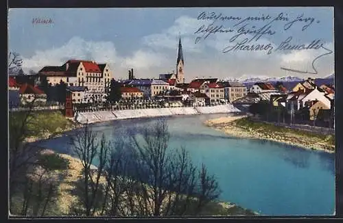 AK Villach, Ortsansicht am Fluss