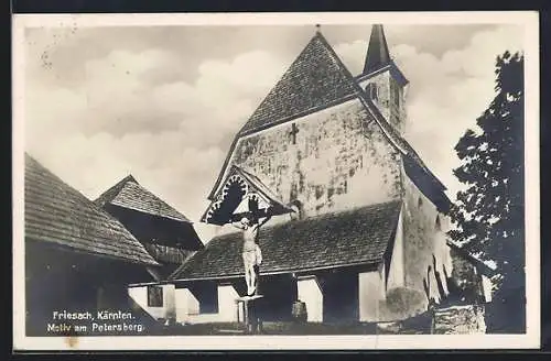 AK Friesach, Motiv am Petersberg, Kirche mit Kreuz