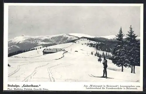 AK Kleinlobming /Steiermark, Stubalpe, Ski-Langläufer mit Blick zum Gaberlhaus