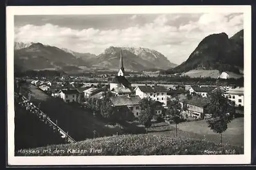 AK Kössen /Tirol, Ortsansicht mit dem Kaiser