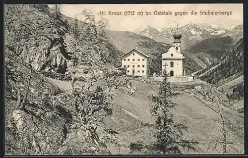 AK Sölden, Hl. Kreuz im Oetztal, Kirche und Gasthaus