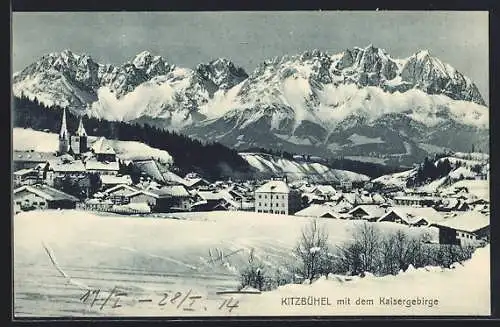 AK Kitzbühel, Ortsansicht mit dem Kaisergebirge