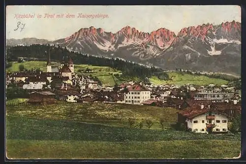 AK Kitzbühel, Gesamtansicht mit dem Kaisergebirge