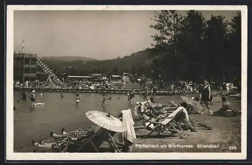 AK Pörtschach a. Wörthersee, Strandbad mit Leuten