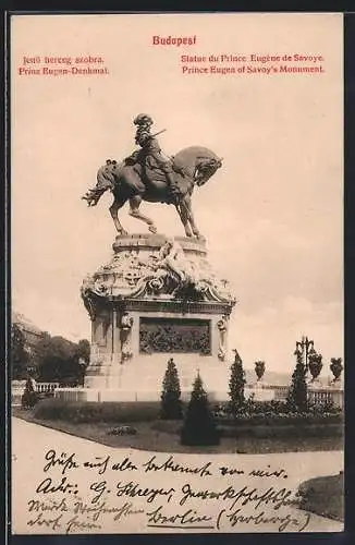 AK Budapest, Prinz Eugen-Denkmal mit Anlagen