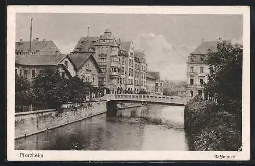 AK Pforzheim, Ortspartie mit Rossbrücke