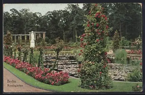 AK Berlin-Tiergarten, Rosengarten mit Statue