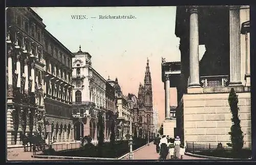 AK Wien, Reichsratstrasse mit Passanten