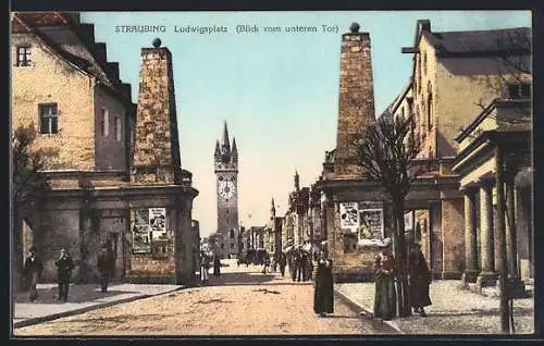 AK Straubing, Strassenblick vom unteren Tor zum Ludwigsplatz