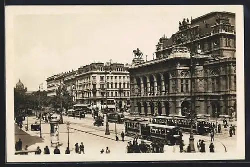 AK Wien, Staatsoper und Opernring mit Strassenbahnen