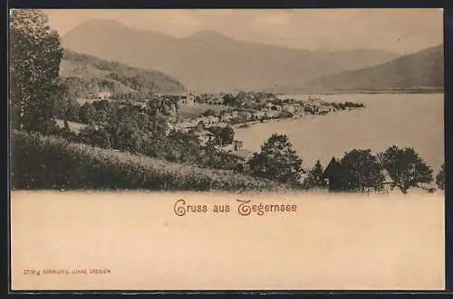 AK Tegernsee, Ortspanorama mit See und Bergen