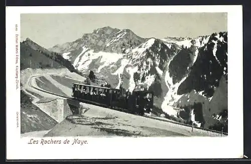 AK Les Rochers de Naye, Bergbahn auf der Strecke