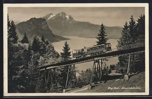 AK Rigi-Bahn auf der Schnurtobelbrücke, Bergbahn