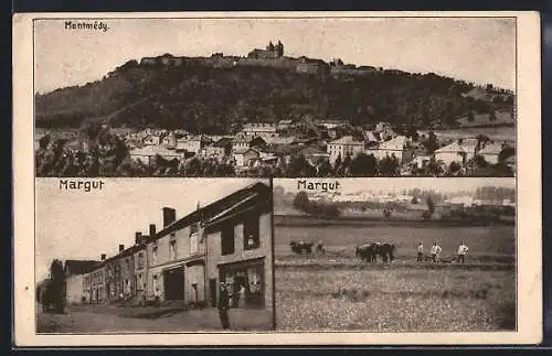 AK Montmédy, Totalansicht, Margut Strassenpartie, Leute bei der Feldarbeit in Margut