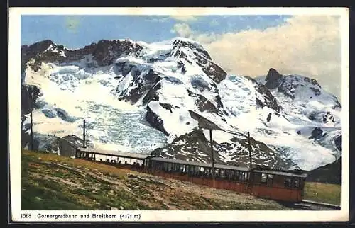 AK Gornergratbahn mit Breithorn, Bergbahn