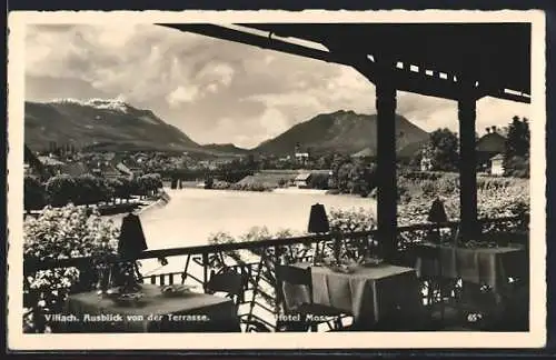 AK Villach, Ausblick von der Terrasse des Hotel Mosser