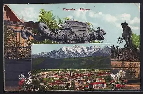 AK Klagenfurt, Ortsansicht, Detailansicht Lindwurm-Brunnen