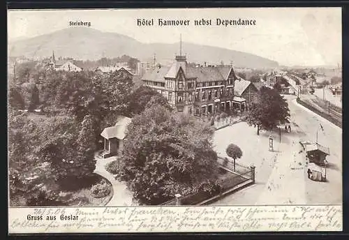 AK Goslar / Harz, Hotel Hannover mit Blick zum Steinberg