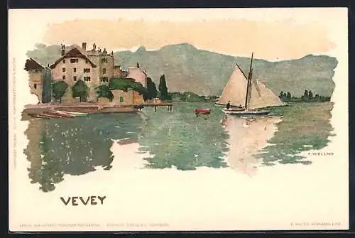 Künstler-AK Fritz Voellmy: Vevey, Idylle am Seeufer