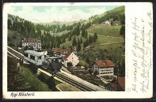 AK Rigi Klösterli, Ortspartie mit Bergbahn