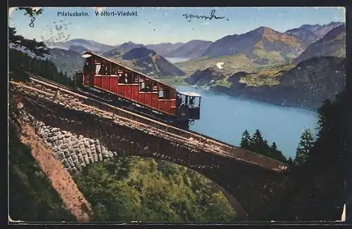 AK Pilatusbahn auf dem Wolfort-Viadukt, Bergbahn